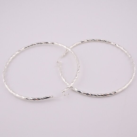 Statement Jewelry Women's Sterling Silver Extra Large Twisted Rope Hoop Earrings - Picture 5 of 9